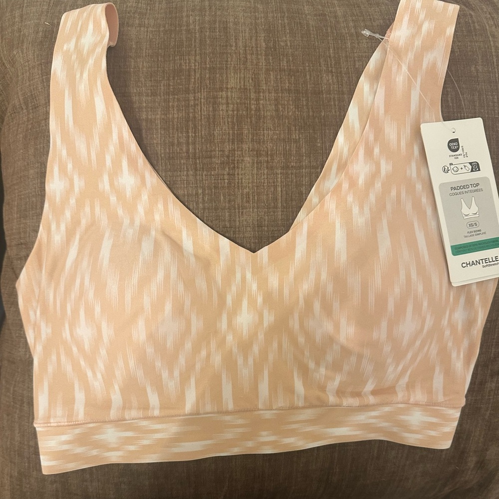 Chantelle Peach & White Padded V-Neck Bralette